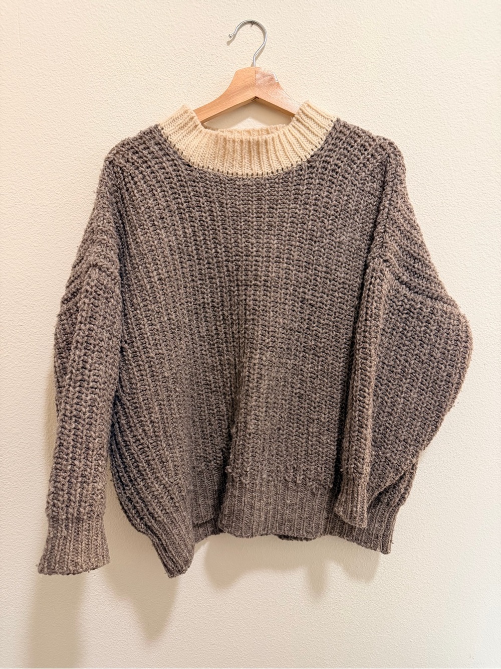 Babaà Jumper No. 19 Natural Mist Contrast Collar Wool Pullover OS
